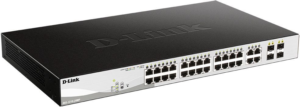 Коммутатор D-Link DGS-1210-28MP/F4A 24x1Гбит/с 4xКомбо(1000BASE-T/SFP) 24PoE+ 370W настраиваемый